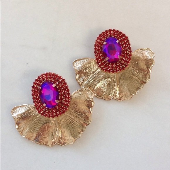 Statement earrings Rhinestones and gold - Picture 1 of 3